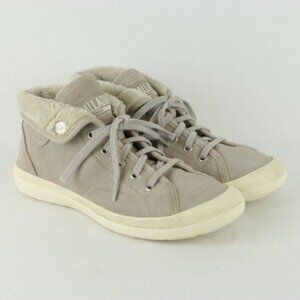 Palladium Women's Size 9.5 Gray Leather Faux Fur Lined Mid Top Casual Sneakers